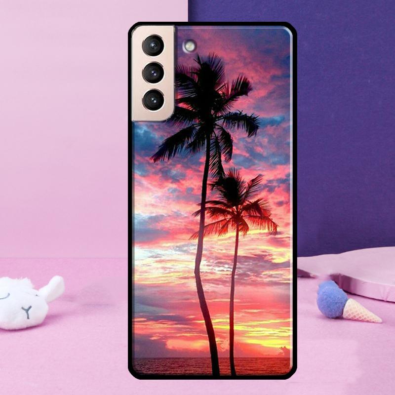 Summer Beach Sunset Palm Tree Phone Case For Samsung Galaxy S25 Ultra S24 S23 Ultra S9 S10 S20 S21 S22 Plus S24 FE Cover