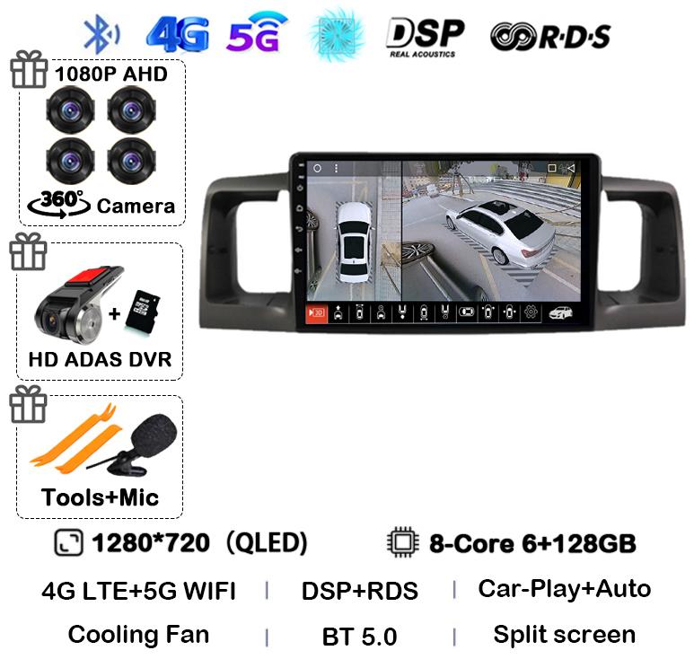 Android 14 Carplay Auto WIFI 4G Car Radio For Toyota Corolla E120 E 120 BYD F3 2007 2008 2009 2010 2011 Stereo Multimedia Player