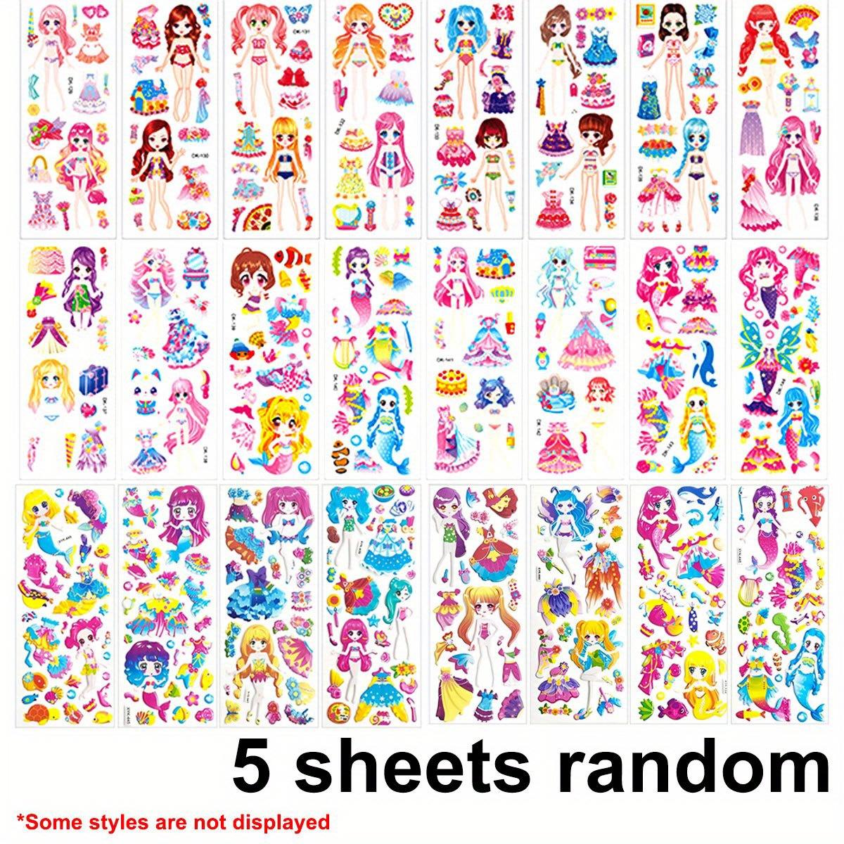 

5pcs Girl Dress Up Stickers 3D Mermaids Princess Cute Reusable Puffy Stickers For DIY Craft Birthday Gift ZSY