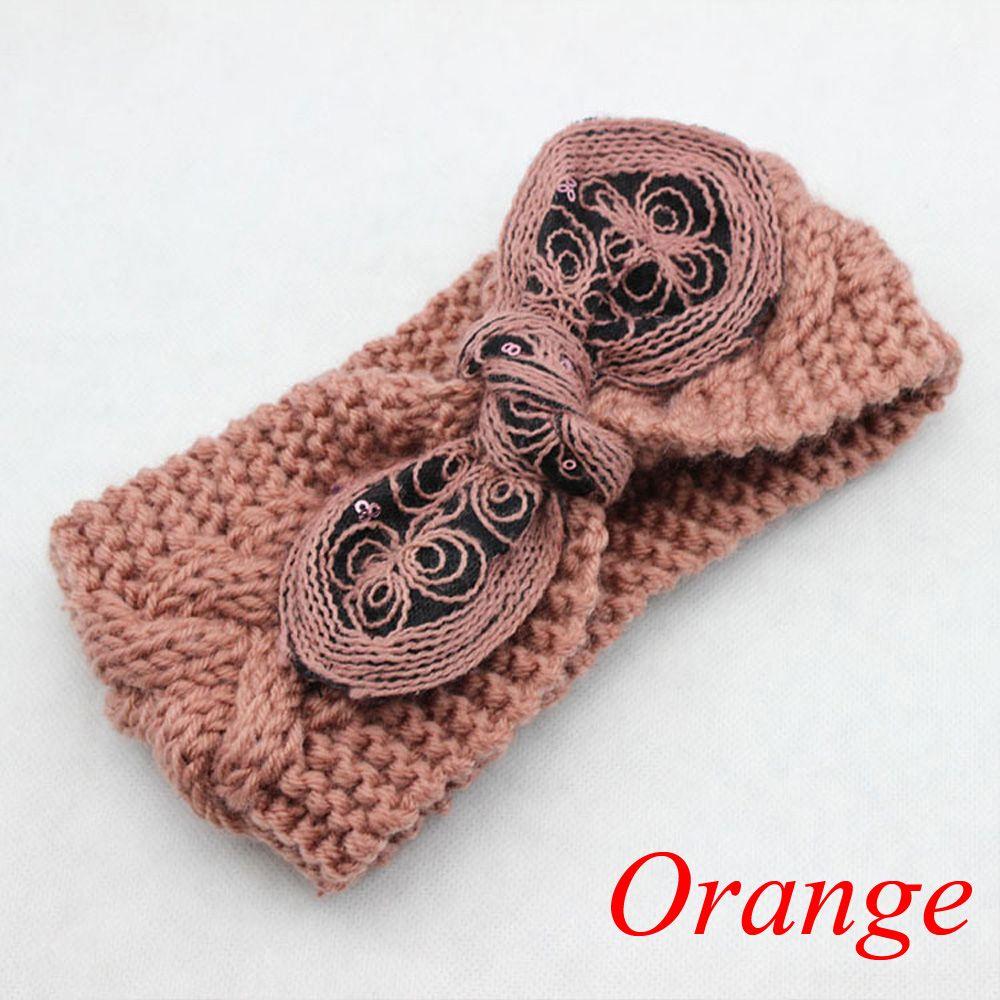 Vintage Flower Women Girl Bow Knot Headband Turban Crochet Knit Hairband Rabbit Ears Headwrap