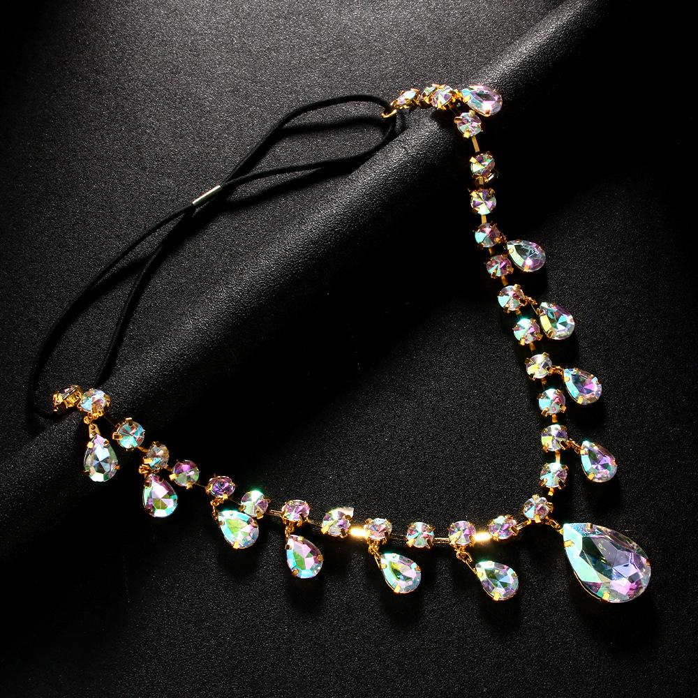 Water Drop AB Color Rhinestone Forehead Headband Chain For Women Adjustable Hair Jewelry Fashion Headpiece Belly Decorations