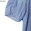 ZANZEA Women Casual Round Neck Lace Splice Hen Summer Short Sleeve Dress