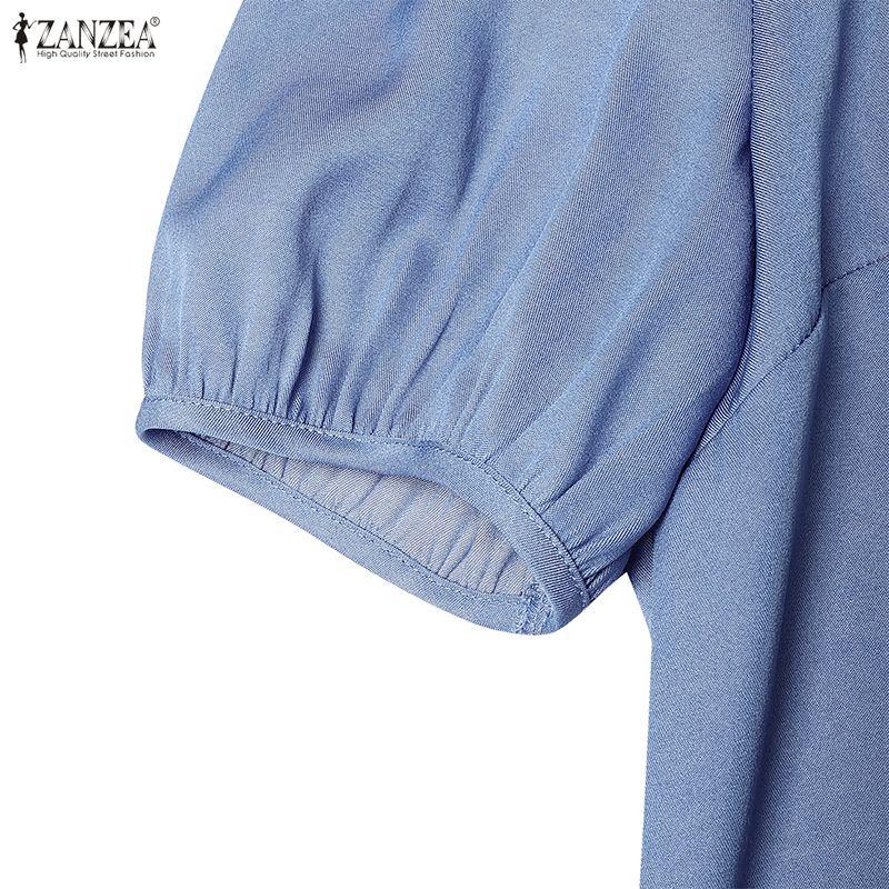 ZANZEA Women Casual Round Neck Lace Splice Hen Summer Short Sleeve Dress