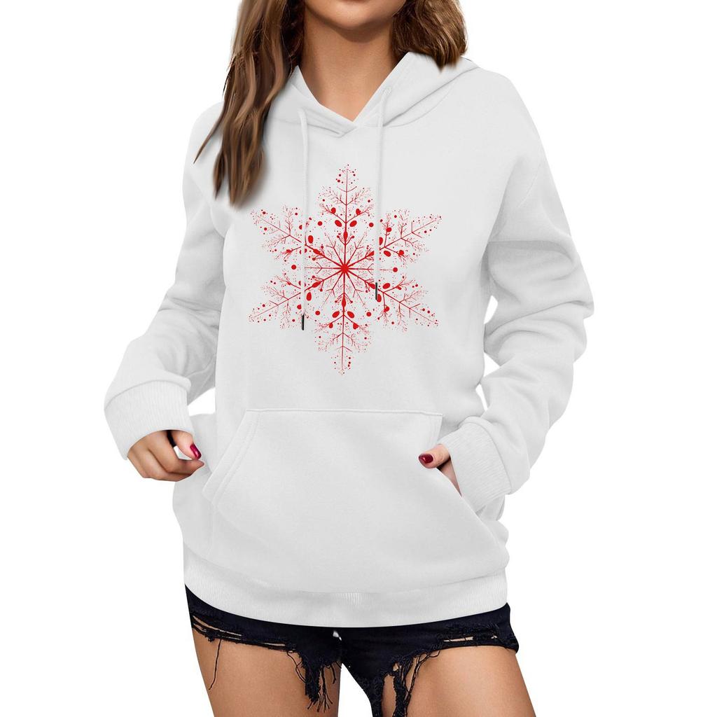Women's Winter Christmas Printed Pullover Hooded Sweatshirt Fleece Long Sleeve Sweatshirt