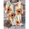 Crew Neck Pleated Neckline Short-sleeved T-shirt Watercolor Large Flower Full Print Light Beach Vacation Loose Meat Cover Top Women