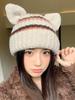Winter Women Cute Cat Ears Stretchy Hats Fashion Warm Beanie Hat Striped Knitted Handmade Adult Cover Head Caps Casual New
