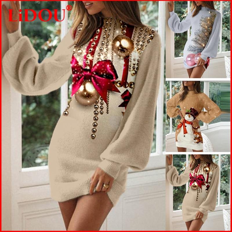 Vestido Mujer O-cuello Estampado Navideño Manga Suelta Cómod Vestido Mujer O-cuello Estampado Navideño Manga Suelta Cómod