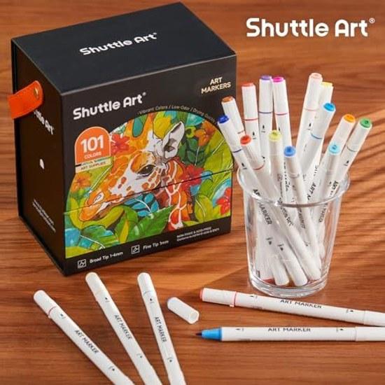 Shuttle Art illustration markers 100 colors marker pen set oil-based blender dual tips waterproof quick-drying fade-resistant carrying case planners