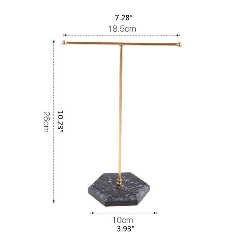 Marbled T-Shape Jewelry Rack Metal Necklace Holder Jewelry Tree Bracelet Display Stand Organizer with Hex Base