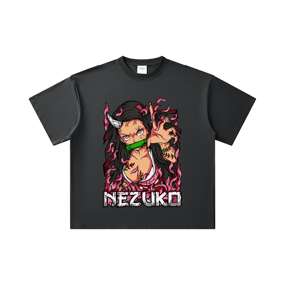 260 GSM Double Yarn 32 Count 100% Cotton Demon Slayer V73 Nezuko Print Unisex Heavy Cotton T Shirt