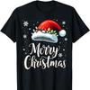 Red Santa Hat Christmas Tshirt with Christmas LightsMen and Women Crew Neck Short Sleeve Cotton Top Casual Fashion Comfortable