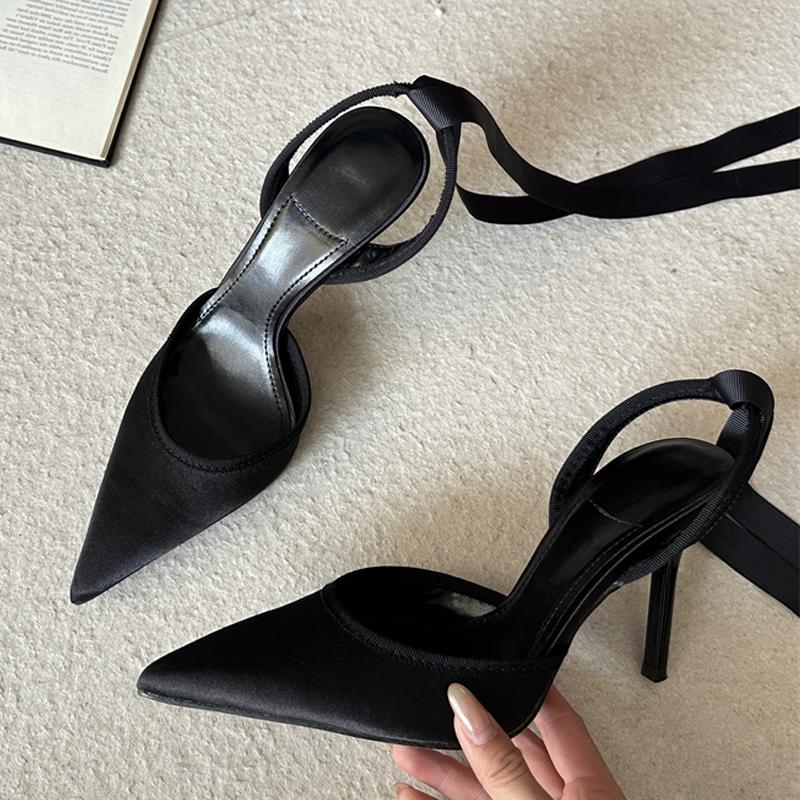 

Pesstwei New Fashion Ankle Lace-up Mules Women Pumps Designer Slingback Thin High Heels Pointed Toe Banquet Party Shoes 35 чёрный
