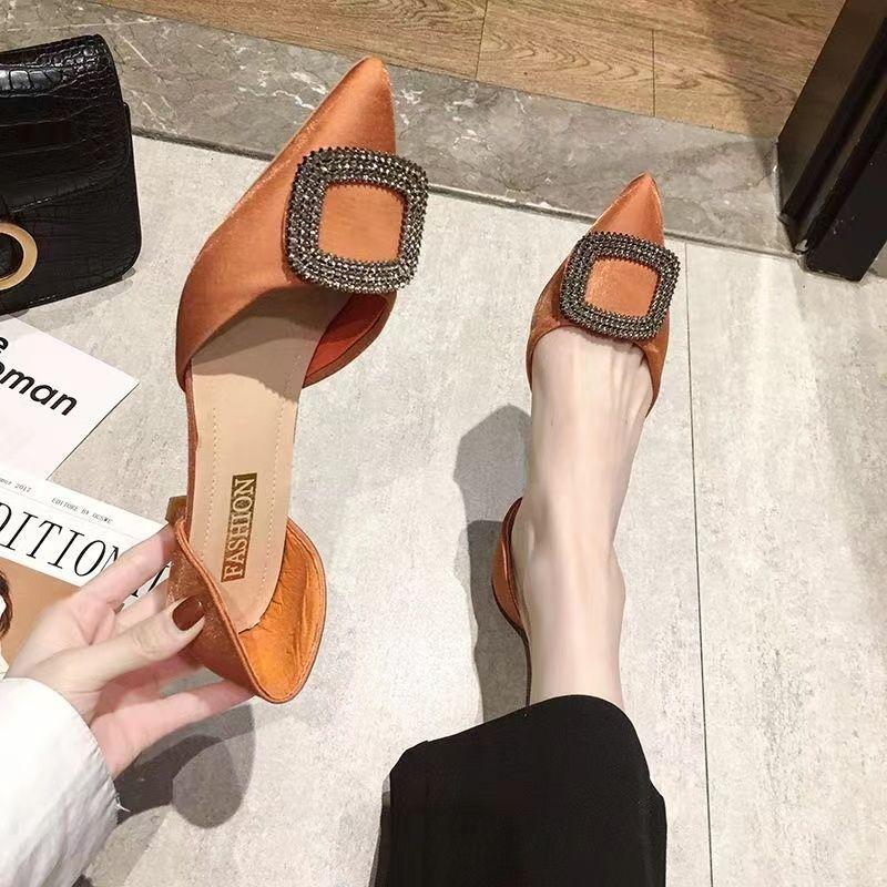 Pointed stiletto high heels women's spring and summer new fairy style single shoes medium heel shallow mouth versatile hollow women's shoes