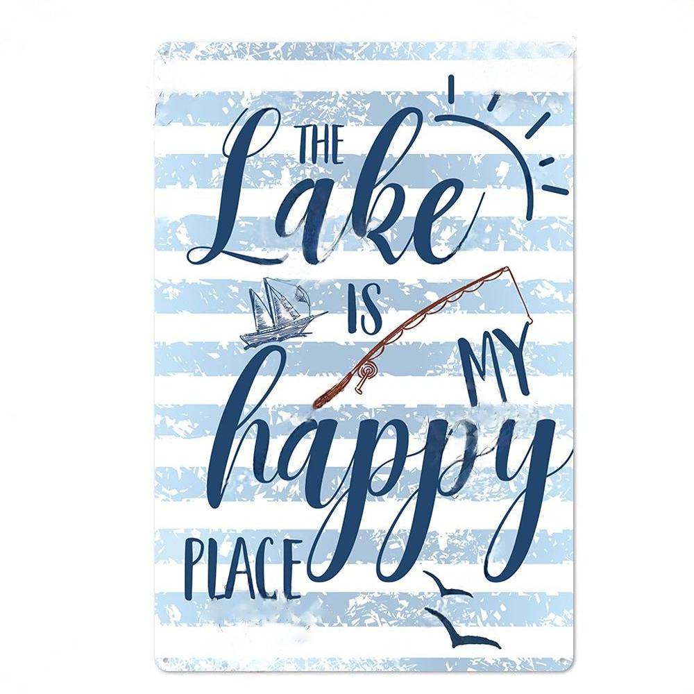 Lake House Posters Vintage Metal Tin Signs Decor Rustic Plaque Metal Plate Wall Art Decor for Living Room