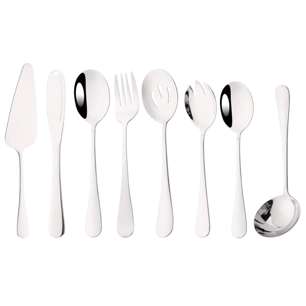 

Золотые 8 шт. столовых приборов, сервировочные принадлежности, набор столовых приборов для шведского стола, кейтеринговые столовые приборы, дуршлаг, ложки, вилки, ножи для масла, столовые приборы серебряный