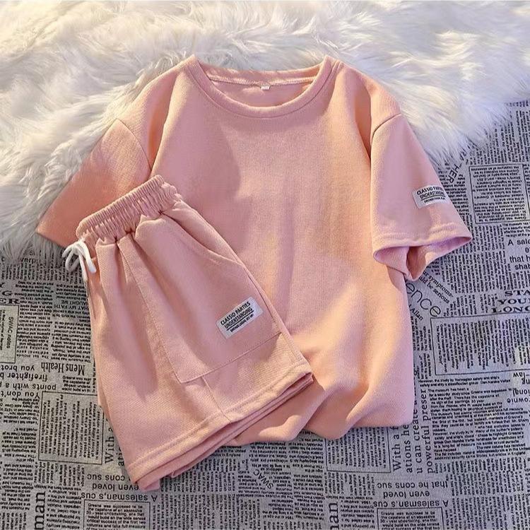 

Плюс размер Летний свободный крой утягивающий женский костюм из двух предметов Повседневная спортивная верхняя одежда Уличная одежда Комплекты с коротким рукавом XS красный