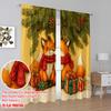 2pcs,2D Plane Printing Light Filtering Curtains Cozy Foxes In Red Scarves with Pine & Gifts Versatile Polyester (without Rod)