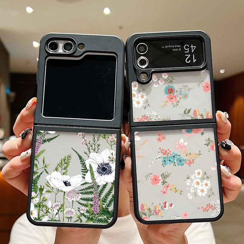

Для Samsung Galaxy Z Flip6 Flip5 Flip4 Tpu Hybird акриловый жесткий цветочный узор 2 шт складной прозрачный тонкий чехол Samsung Z Flip6