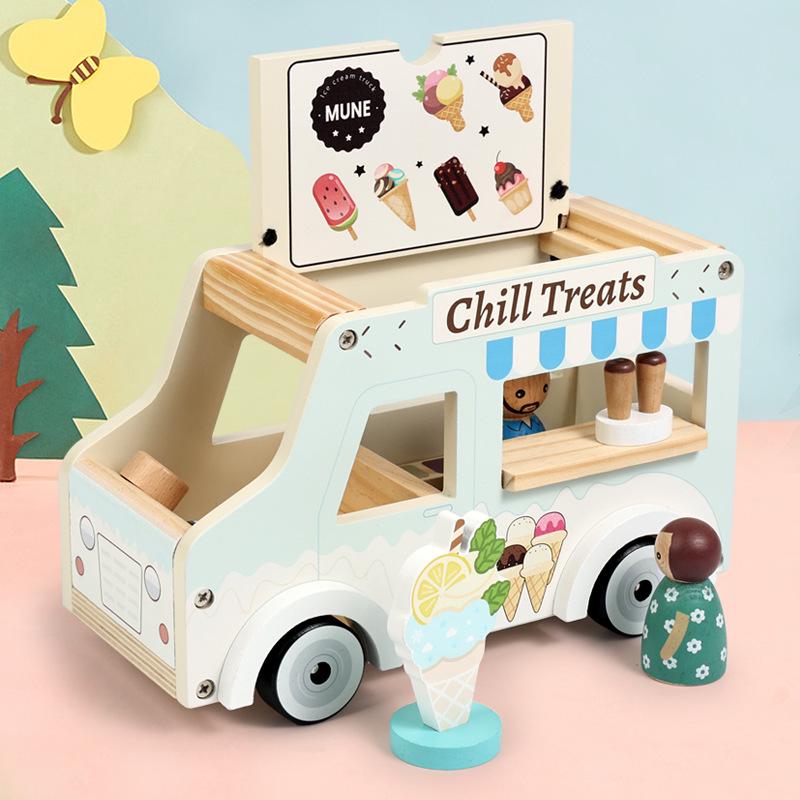 Multifunctional Wooden Ice Cream Cart Educational Toy for Toddlers