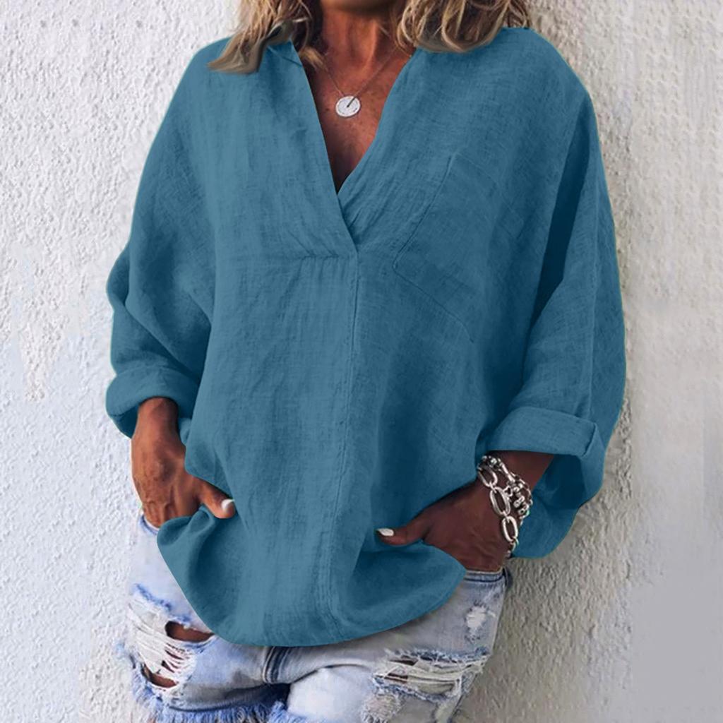 Boho Womens Long Sleeve Cotton Linen Kaftan Ladies Baggy Blouse Tee Shirt Tops