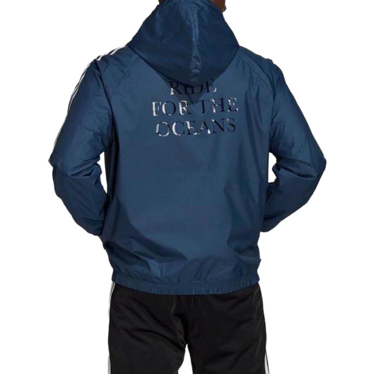 Adidas Originals Clover Logo Print Hooded Drawstring Sports Jacket Men Outerwear Blue HL9281
