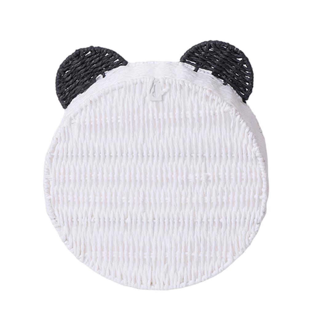 Cute Panda Ears Floating Shelves Imitation Rattan Woven Wall Shelf Hanging Storange Basket Small Plants Display Rack