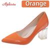 Fashion Aphixta 7cm High Heels Women Lady Orange Leather Pumps Female Wedding Green Transparent Shoes Drop Shipping Plus Size  30-50