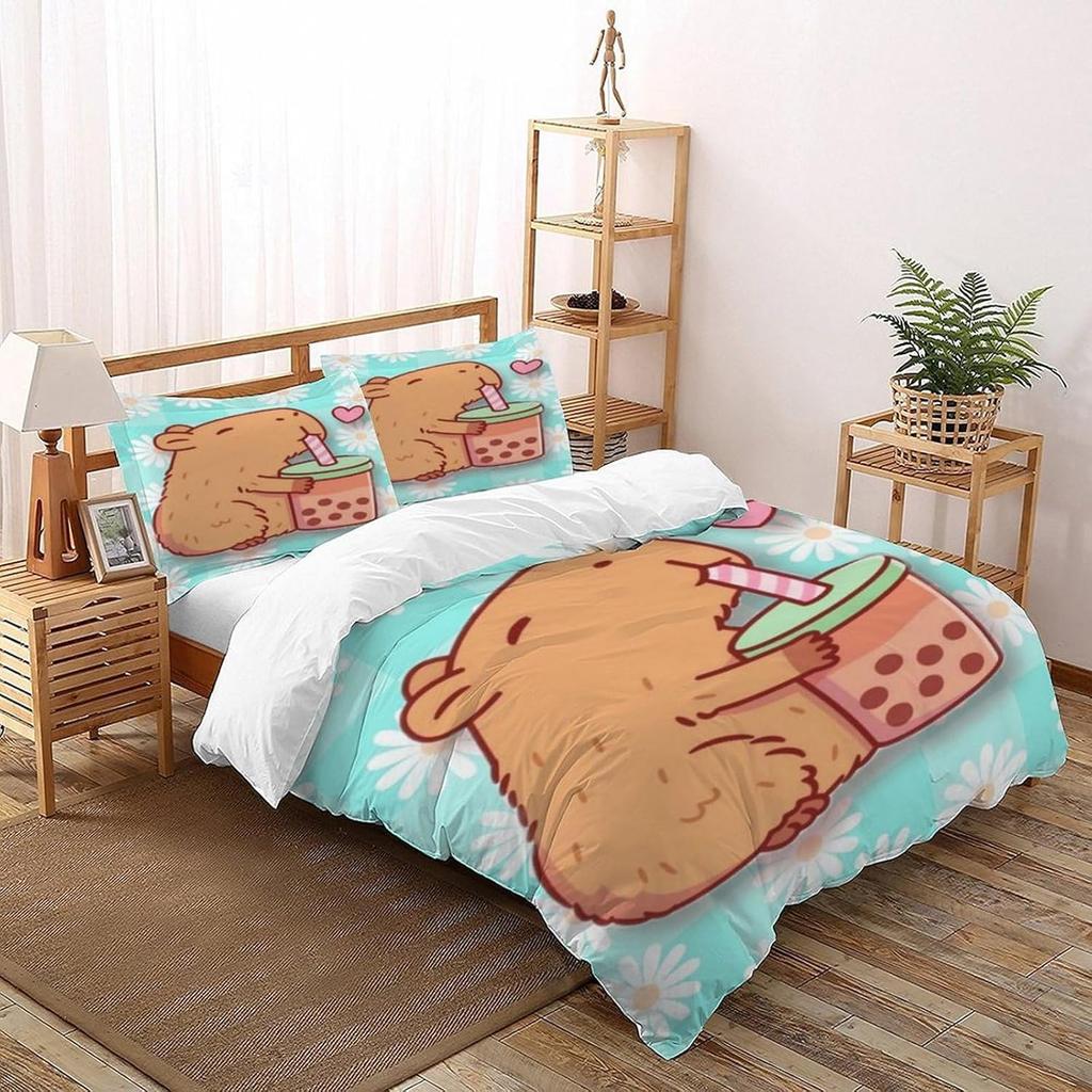 Conjuntos de Roupa de Cama Capivara Para Meninos Crianças Conjunto de Capa de Edredom, Capa de Edredom de Animais Fofos 3D Conjunto de Cama Ultra Macio Decoração de Quarto Duplo