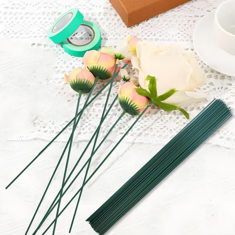 Green Flower Stem Sticks Plastic-clad Iron Stem For DIY Rose Flowers Head Stick Rods Bouquets Arrangement Wrapping And Crafts