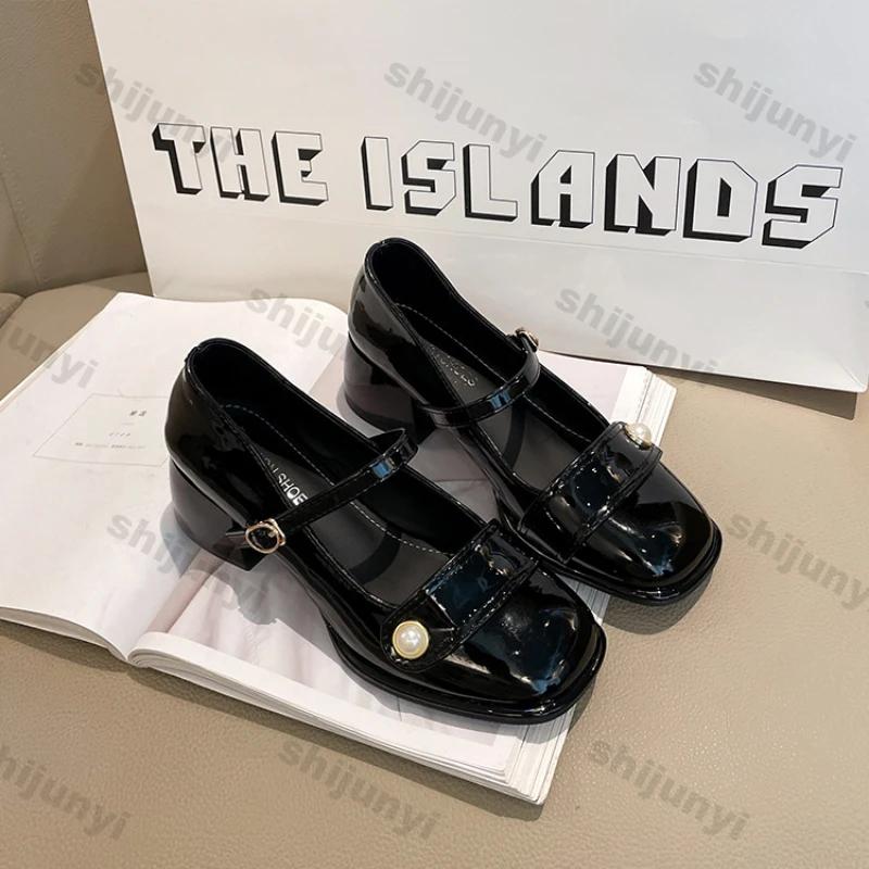Fashion Fashion Platform Pumps for Women 2025 Spring New Strap Thick Heels Mary Jane Shoes Woman Round Toe High Heel Party Single Shoe