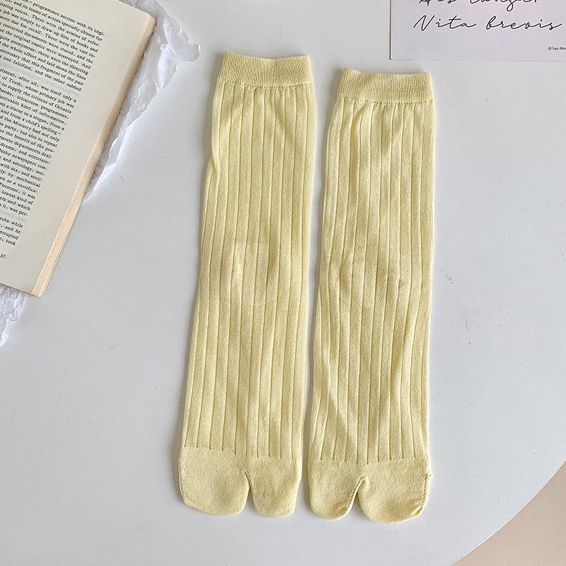 

Женские хлопковые носки с раздельным большим пальцем, японский сетчатый дизайн, однотонные, длиной до середины икры для осени и лета. жёлтый