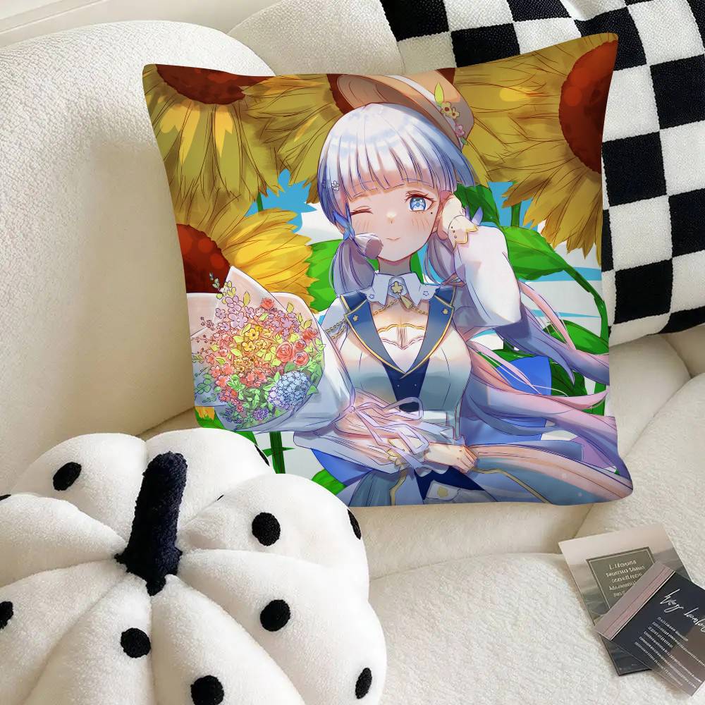 Game Anime Genshin Impact Kamisato Ayaka Pillow Case Fashion Square Pillowcase Bedroom Sofa Room Ins Decoration Leisure