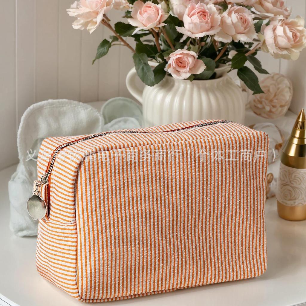 Personalized Striped Makeup Bag - Custom Embroidered Travel Toiletry Organizer