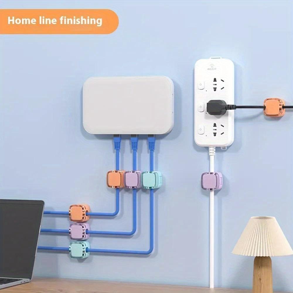 3pcs Magnetic Cable Management Clips Multi-Colored Data Cable Cord Organizer Desk & Wall Mounted Hooks For Phone Data & Charger
