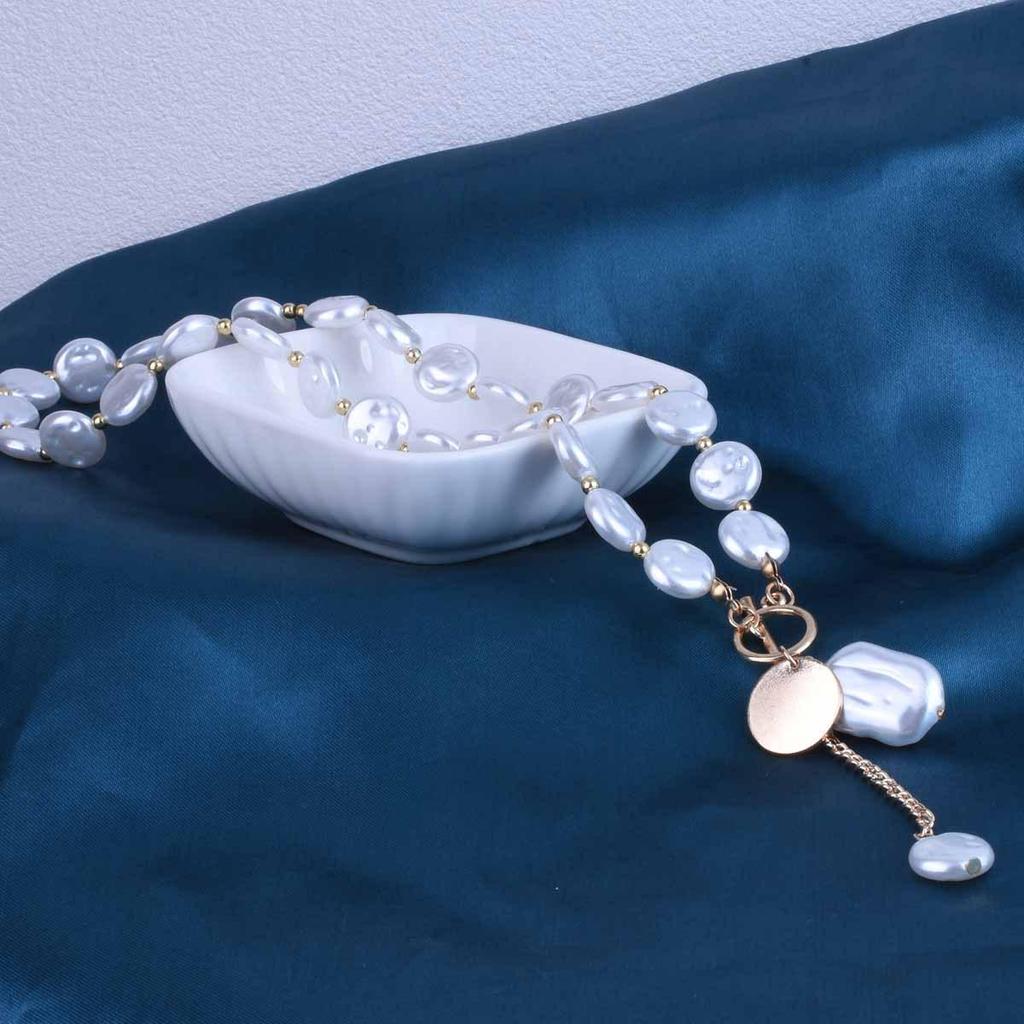 Versatile Cross-Border Baroque Faux Pearl Tassel Necklace