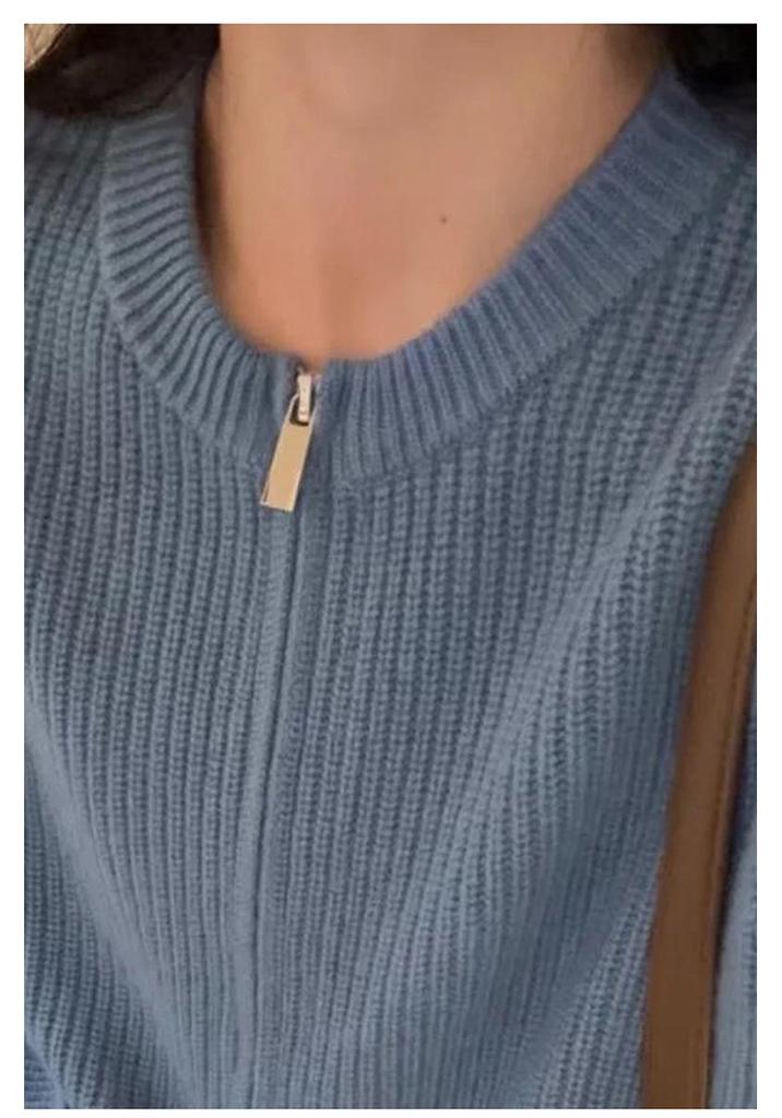 Women's Fashion Double Pocket Cashmere Cardigan - Round Neck, Double Zipper, Pure Wool Sweater Coat for Autumn/Winter
