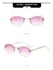 Women's Trendy Oval Rimless Rhinestone Sunglasses - European & American Style, Small Frame with Letter F Design