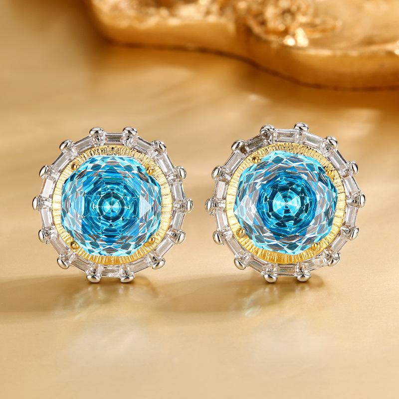 

Jewelry Copper Bottom Gold-Plated Millennium Cut Sea Blue Temperament Light Luxury Set Main Stone 18-10M