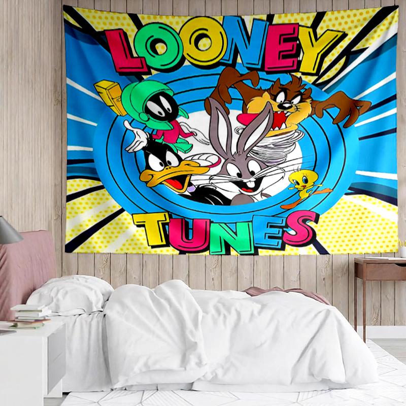 Looney Tunes Print Tapestry, Backdrop, Easy Setup, Ideal for Bedroom, Office & Living Room, with Aesthetic Wall Hanging Decor.