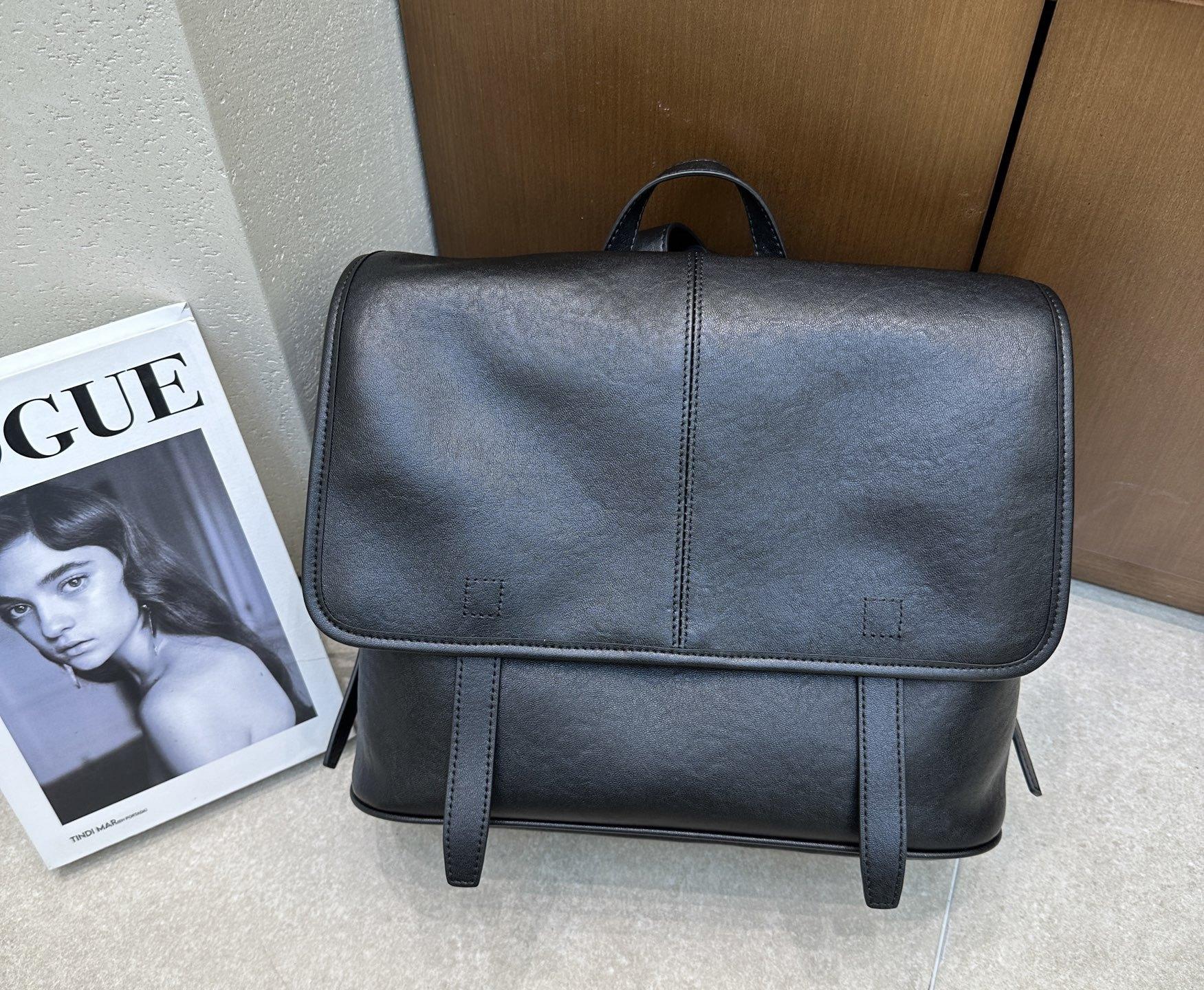 Первый слой растительного дубления коровья кожа мессенджер ретро рюкзак 2025 новый большая вместимость повседневный простой рабочий сумка для commuters Length 32cm width 13cm height 26cm чёрный 10390₽