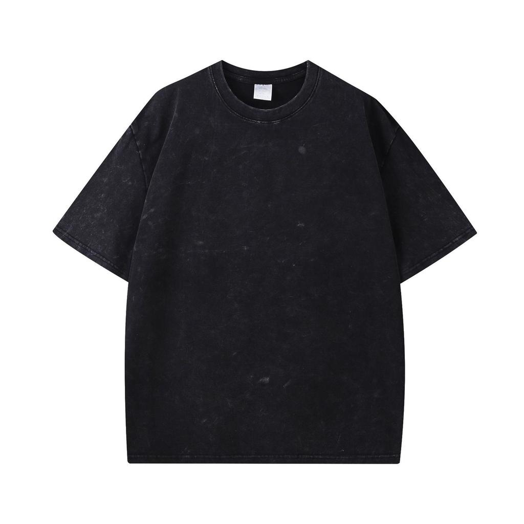 T-shirt da uomo in puro cotone pesante da 260 g, effetto retrò, con motivo a fiocchi di neve, vestibilità ampia, maniche corte