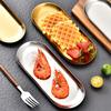 Gold Plate Korean Creative Stainless Steel Oval Plate Dim Sum Dim Sum Plate Long Dinner Plate Barbecue Plate Dinner Plate