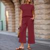 Women's Sports Casual Two-piece Suit Round Neck Short Sleeve Wide Leg Sports Pants Casual Suit