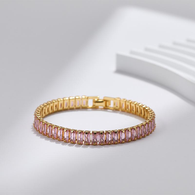 Luxury Inlaid Crystal Zircon 18k Gold Plated Copper Womens Bracelet Jewelry
