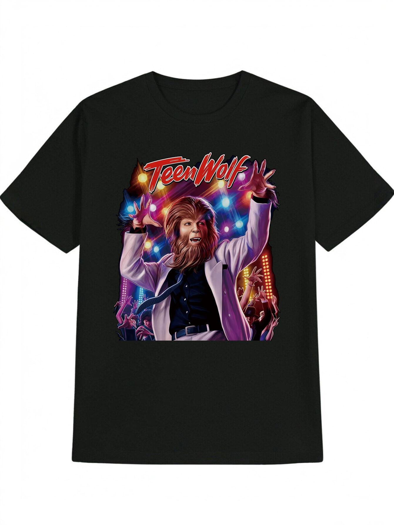 Casual Crew Neck T-shirt with Teen Wolf White Suit Print XL