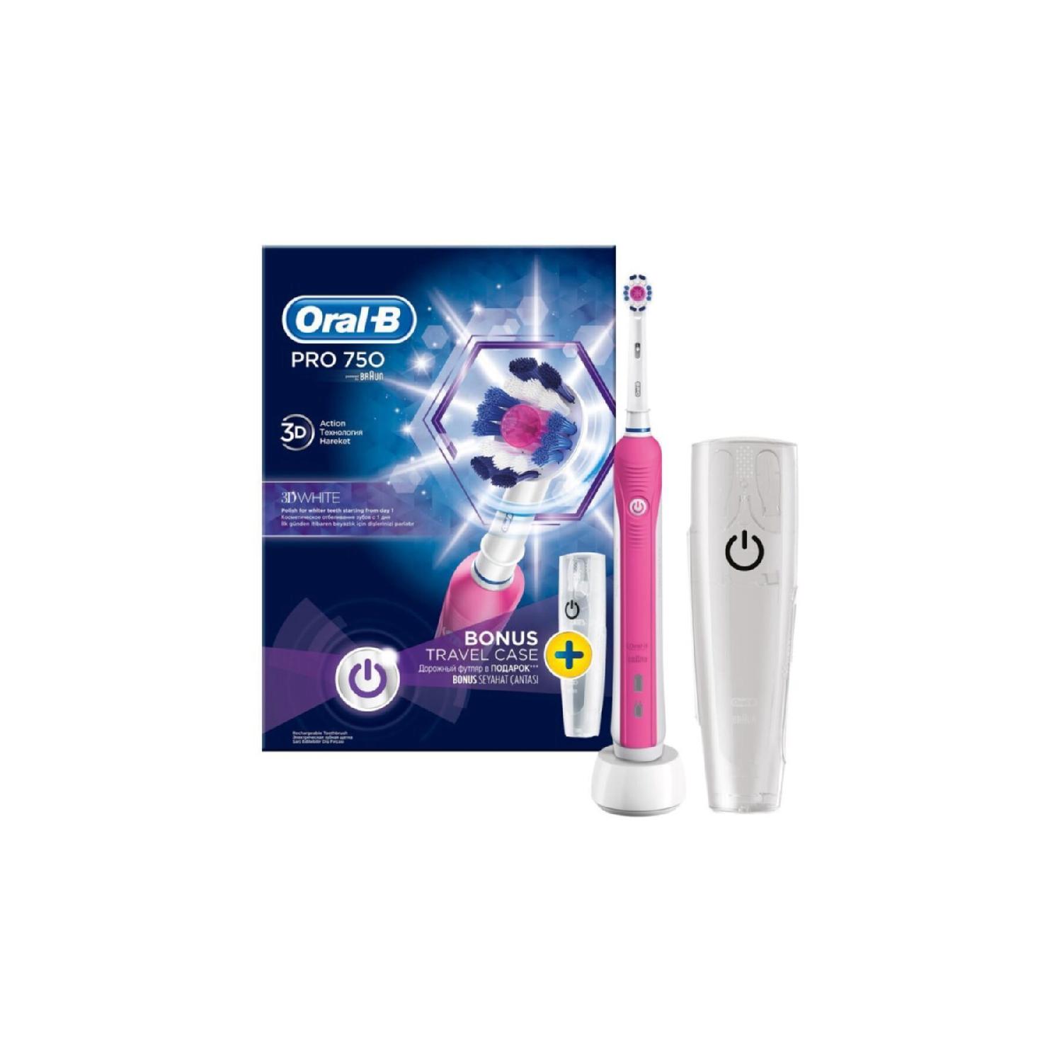 

Перезаряжаемая зубная щетка Pro 750 Cross Action, розовый дорожный футляр