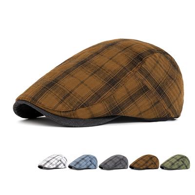 Plaid Retro Peaked Cap Men Summer Beret British Newspaper Boy Cap Painters' Cap