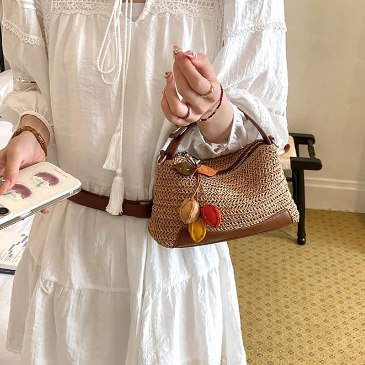 Striped Straw Baguette Small Bag Portable Messenger Women's Bag