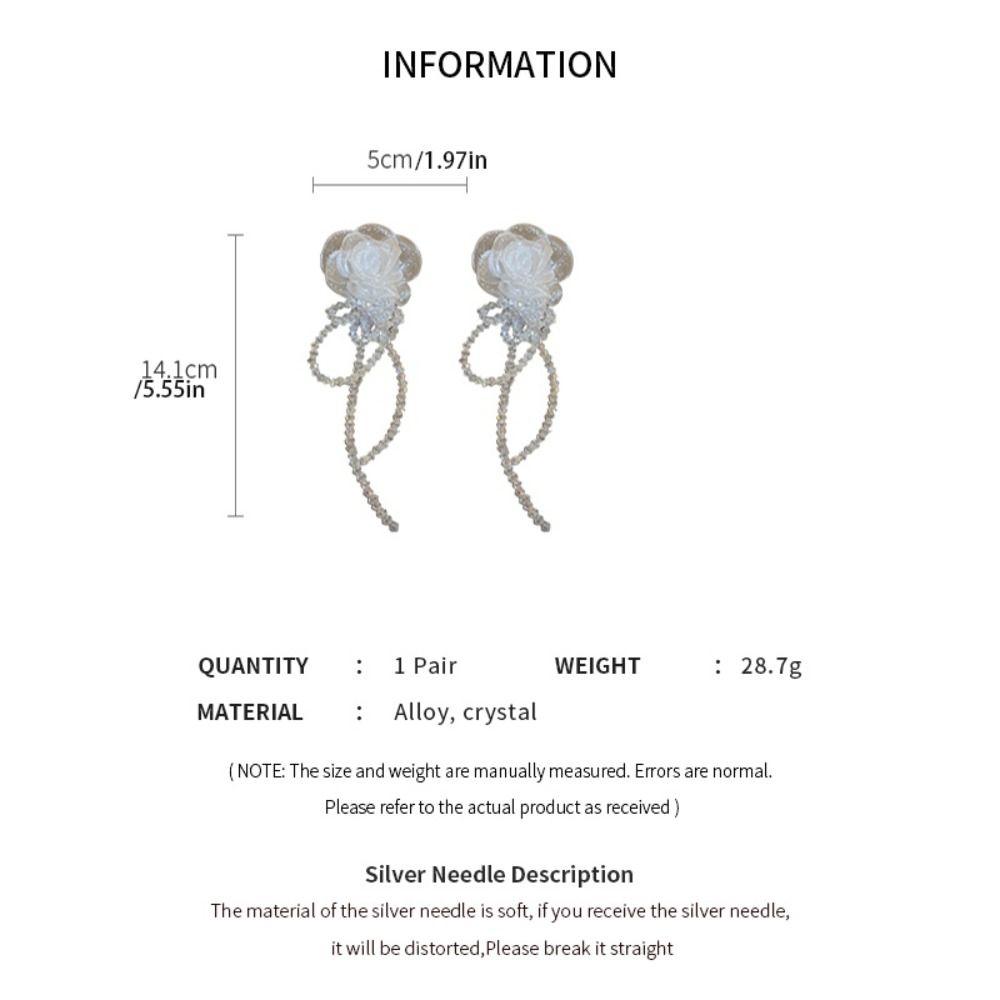 Light Luxury Tassel Earrings Silver Needle Crystal Dangle Earrings Gauze Flower Earrings  Women