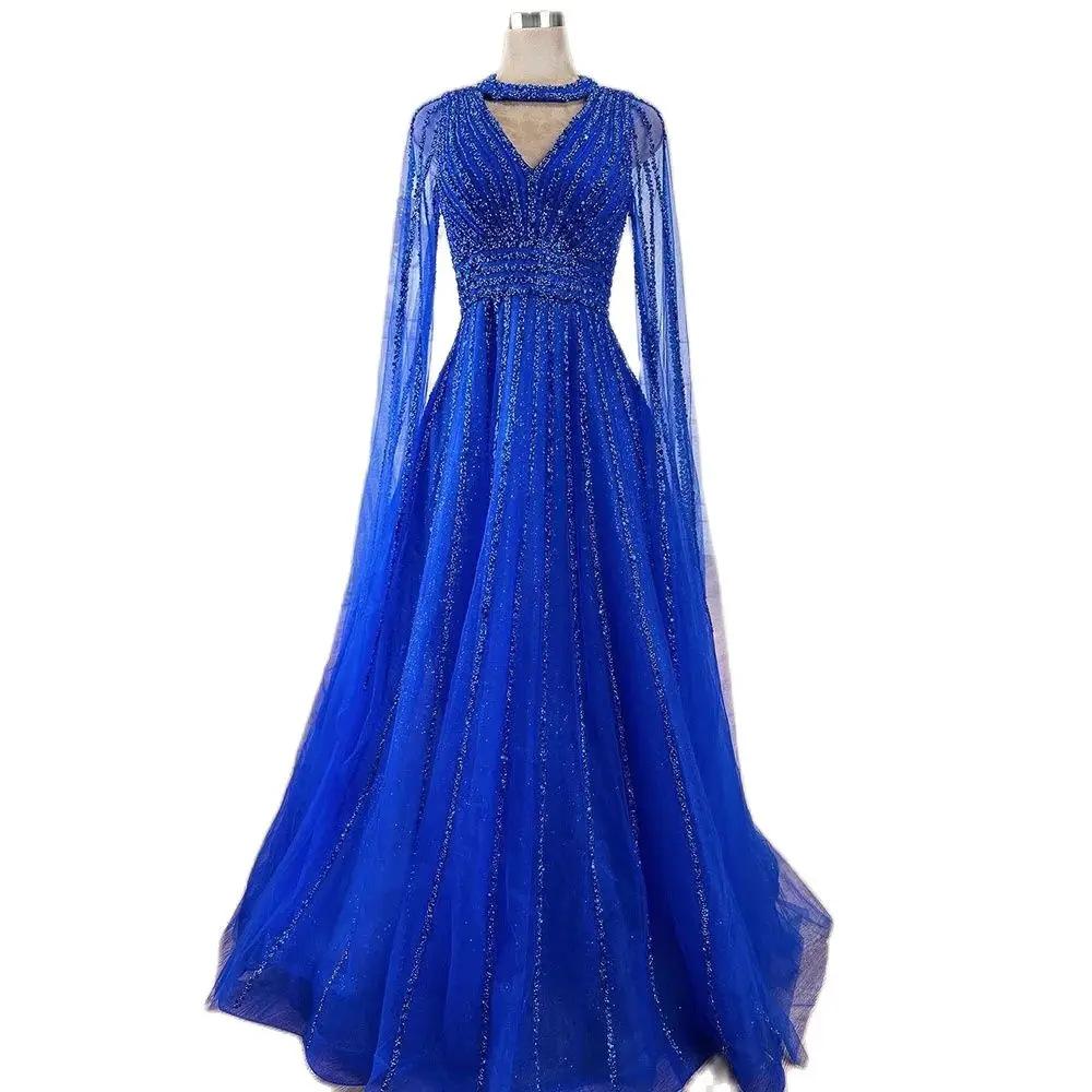 European and American elegant flying sleeves A-shaped skirt evening dress performance support banquet performance long dress LA11111